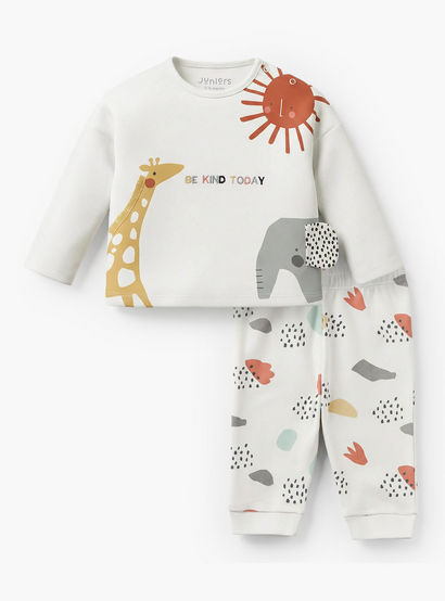 Juniors Cotton Round Neck Long Sleeves Pyjama Set with Safari Applique Detail-baby-boys-clothing-nightwear-pyjamasets-image-1