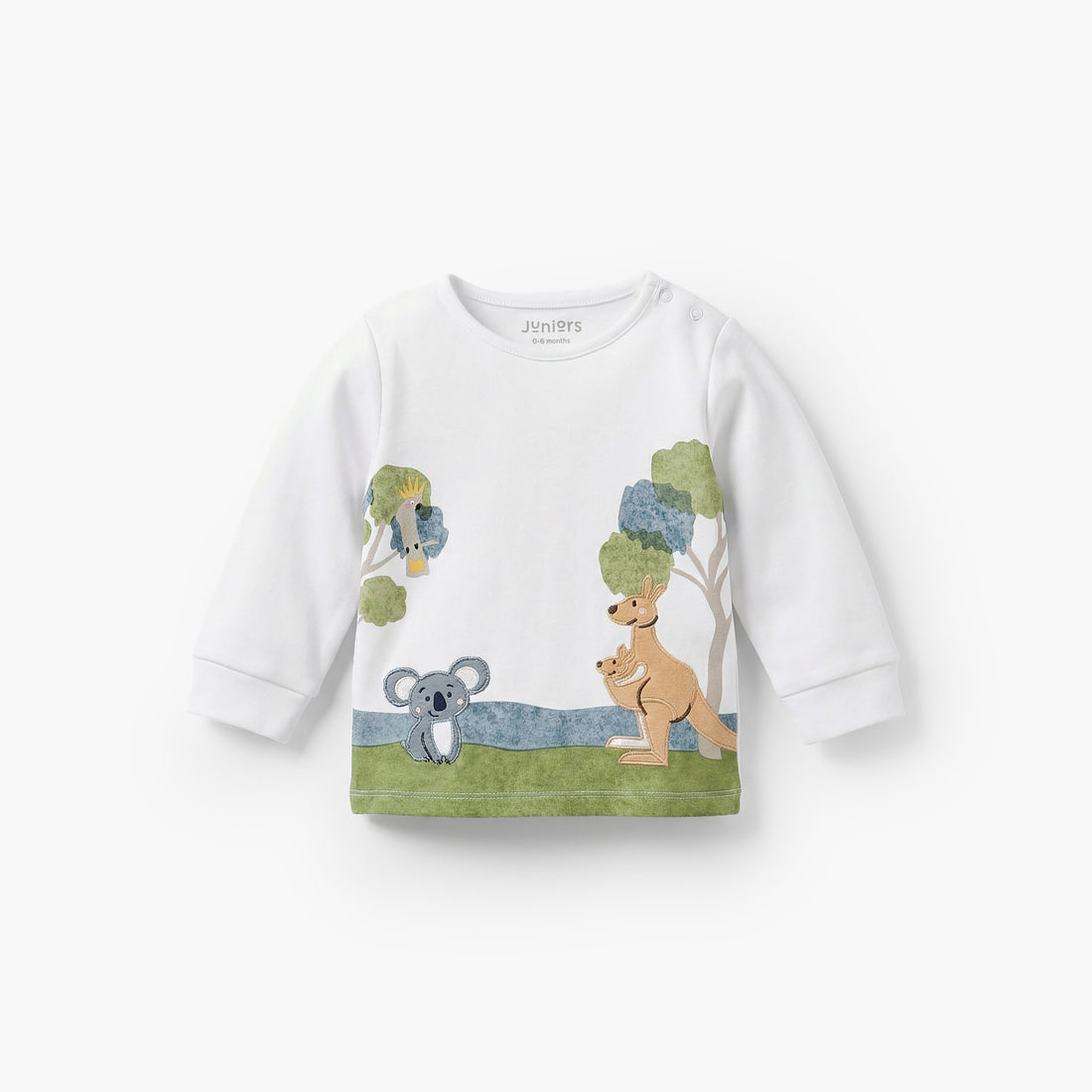 Juniors Cotton Round Neck Long Sleeves Pyjama Set with Safari Applique Detail