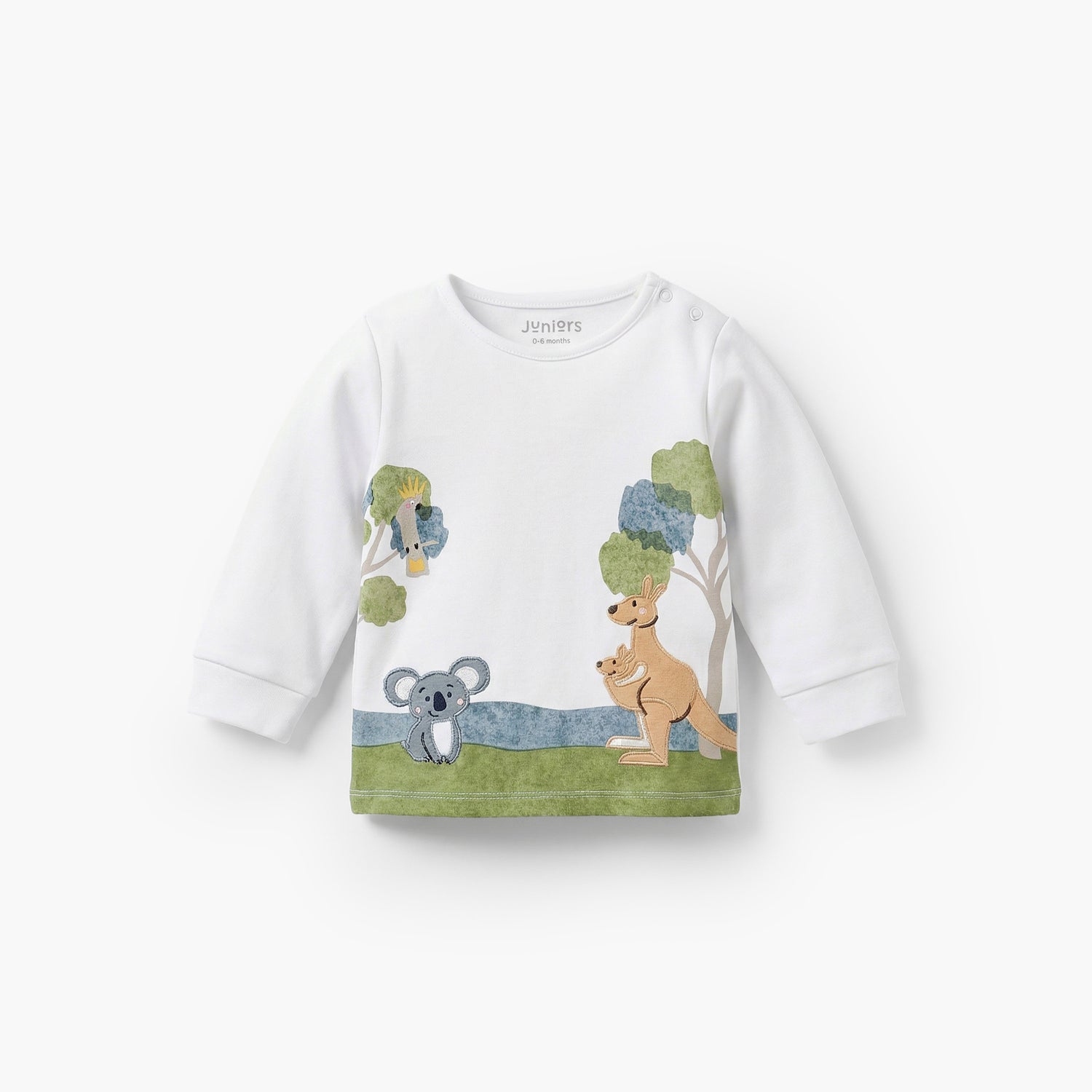 Juniors Cotton Round Neck Long Sleeves Pyjama Set with Safari Applique Detail