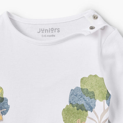 Juniors Cotton Round Neck Long Sleeves Pyjama Set with Safari Applique Detail