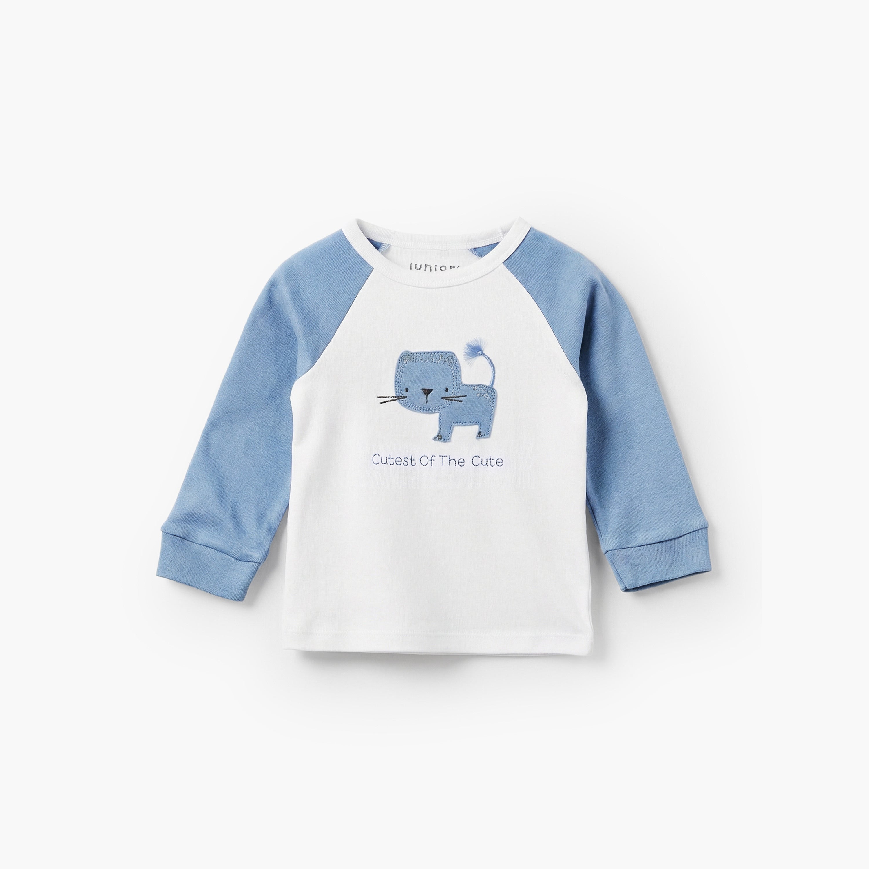 Juniors Cotton Round Neck Long Sleeves Pyjama Set with Print