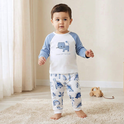 Juniors Cotton Round Neck Long Sleeves Pyjama Set with Print