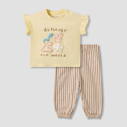 Juniors Cotton Round Neck Short Sleeves Pyjama Set with Stripes