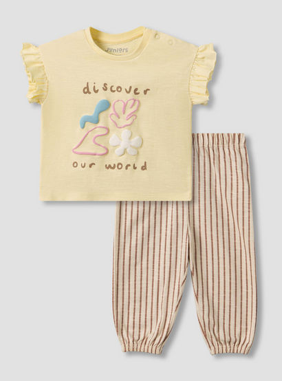 Juniors Cotton Round Neck Short Sleeves Pyjama Set with Stripes-baby-girls-clothing-nightwear-pyjamasets-image-2