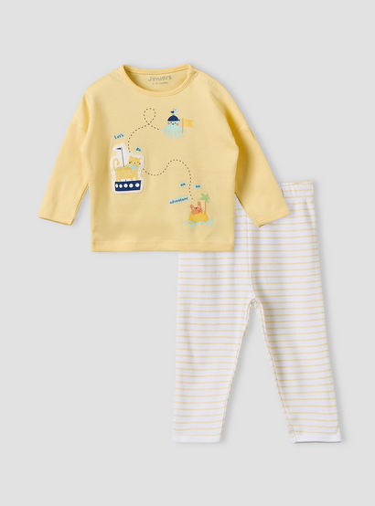 Juniors Cotton Crew Neck Long Sleeves Pyjama Set with Snap Button Closure-baby-boys-clothing-nightwear-pyjamasets-image-2