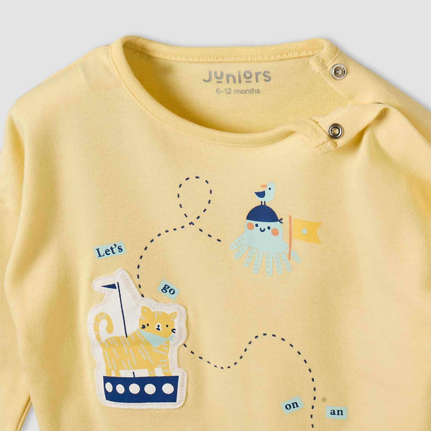 Juniors Cotton Crew Neck Long Sleeves Pyjama Set with Snap Button Closure