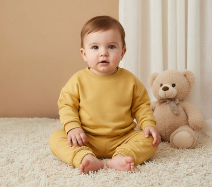 Juniors Solid Long Sleeve Sweatshirt and Pyjama Set - Yellow / 18-24 mths