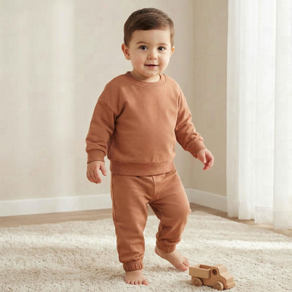 Juniors Solid Long Sleeve Sweatshirt and Pyjama Set - Brown / 18-24 mths