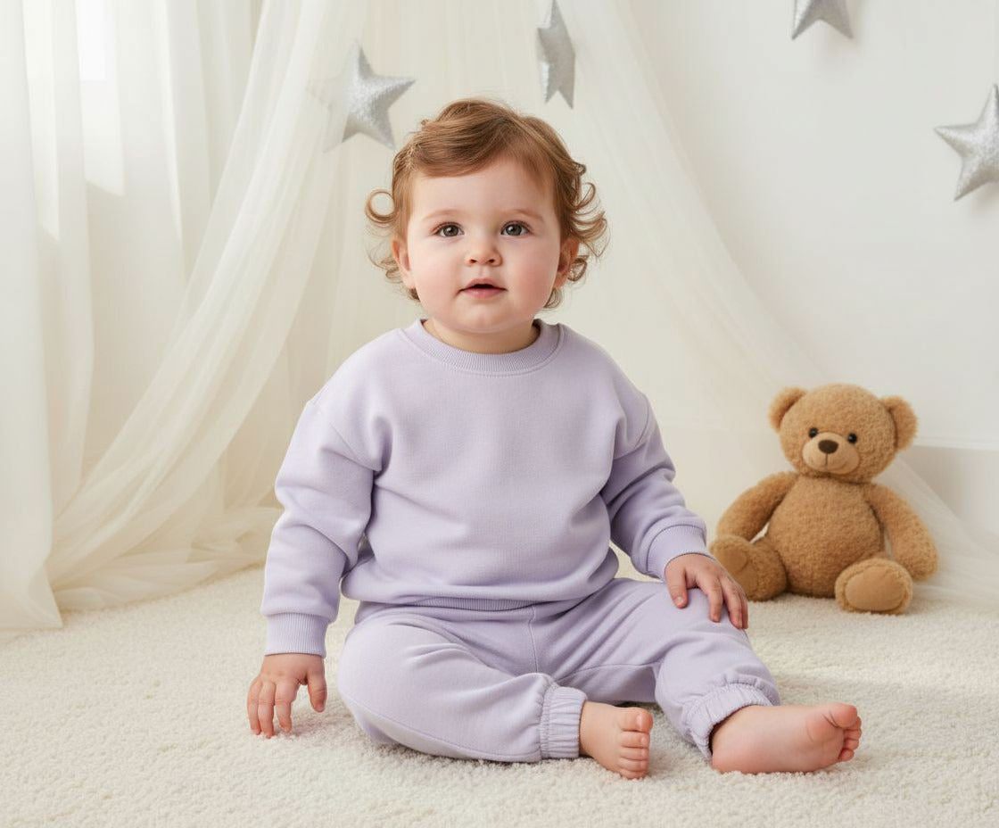 Juniors Pyjama Set - Cotton - Long Sleeves - Crew Neck - Purple / 18-24 mths