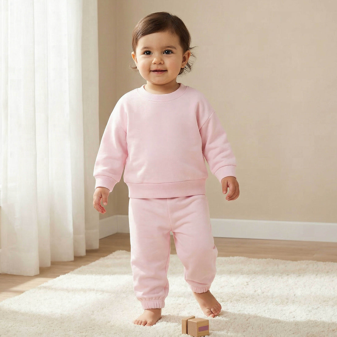 Juniors Pyjama Set - Cotton - Long Sleeves - Crew Neck - Pink / 18-24 mths