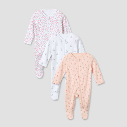 Juniors Printed Sleepsuit with Long Sleeves and Zip Closure - Set of 3 - Multicolour / 12-18 mths