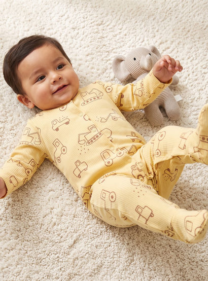 Pack of 3 Juniors Cotton Crew Neck Long Sleeves Sleepsuit Set with Vehicle Print-baby-boys-clothing-nightwear-sleepsuits-image-2