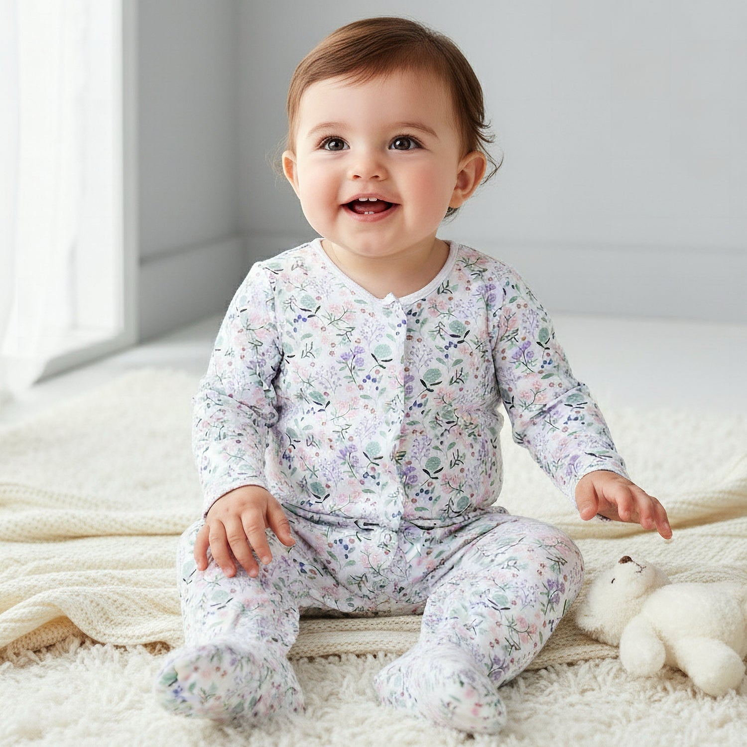 Pack of 3 Juniors Cotton Round Neck Long Sleeves Sleepsuit with Floral Print