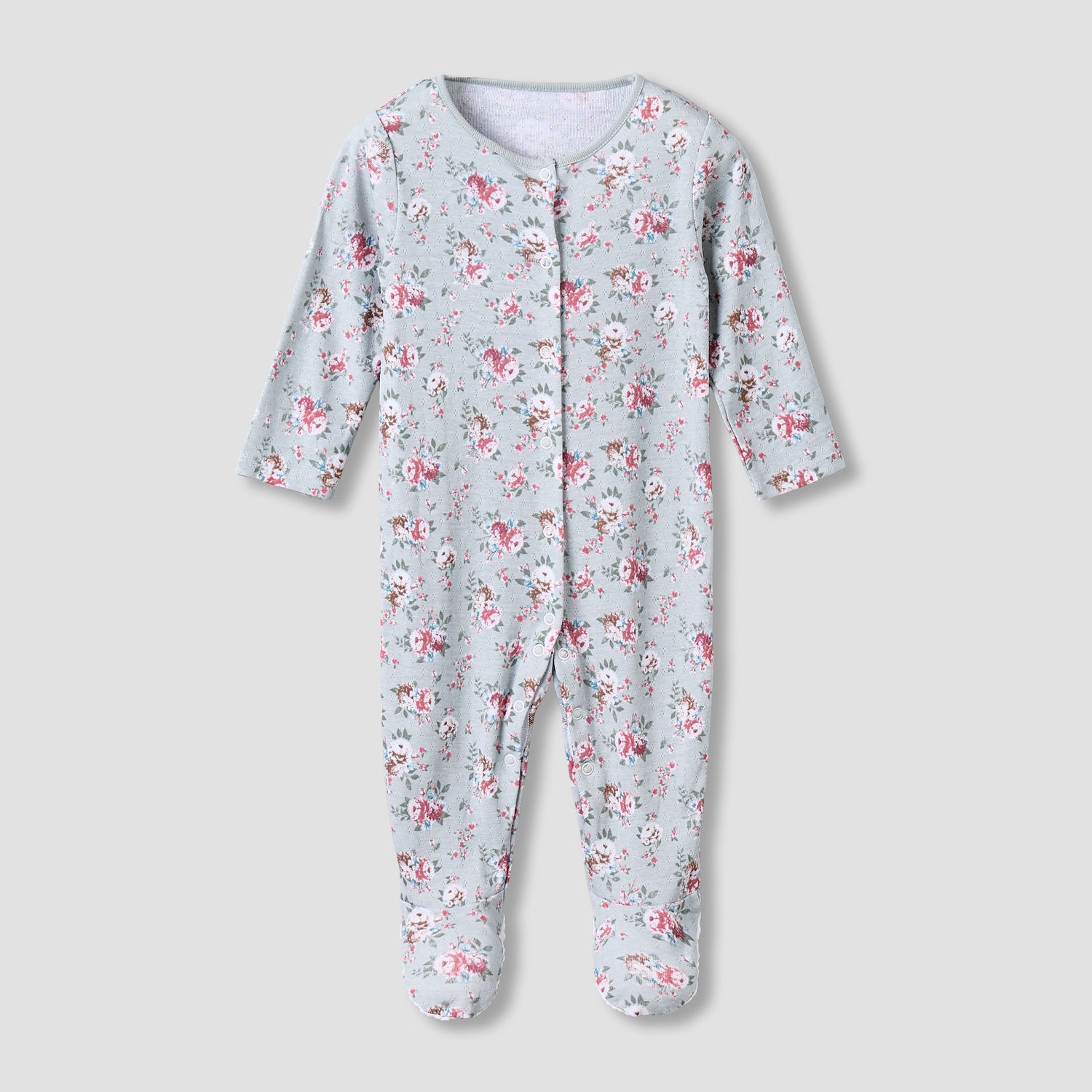 Pack of 3 Juniors Cotton Round Neck Long Sleeves Sleepsuit with Floral Print