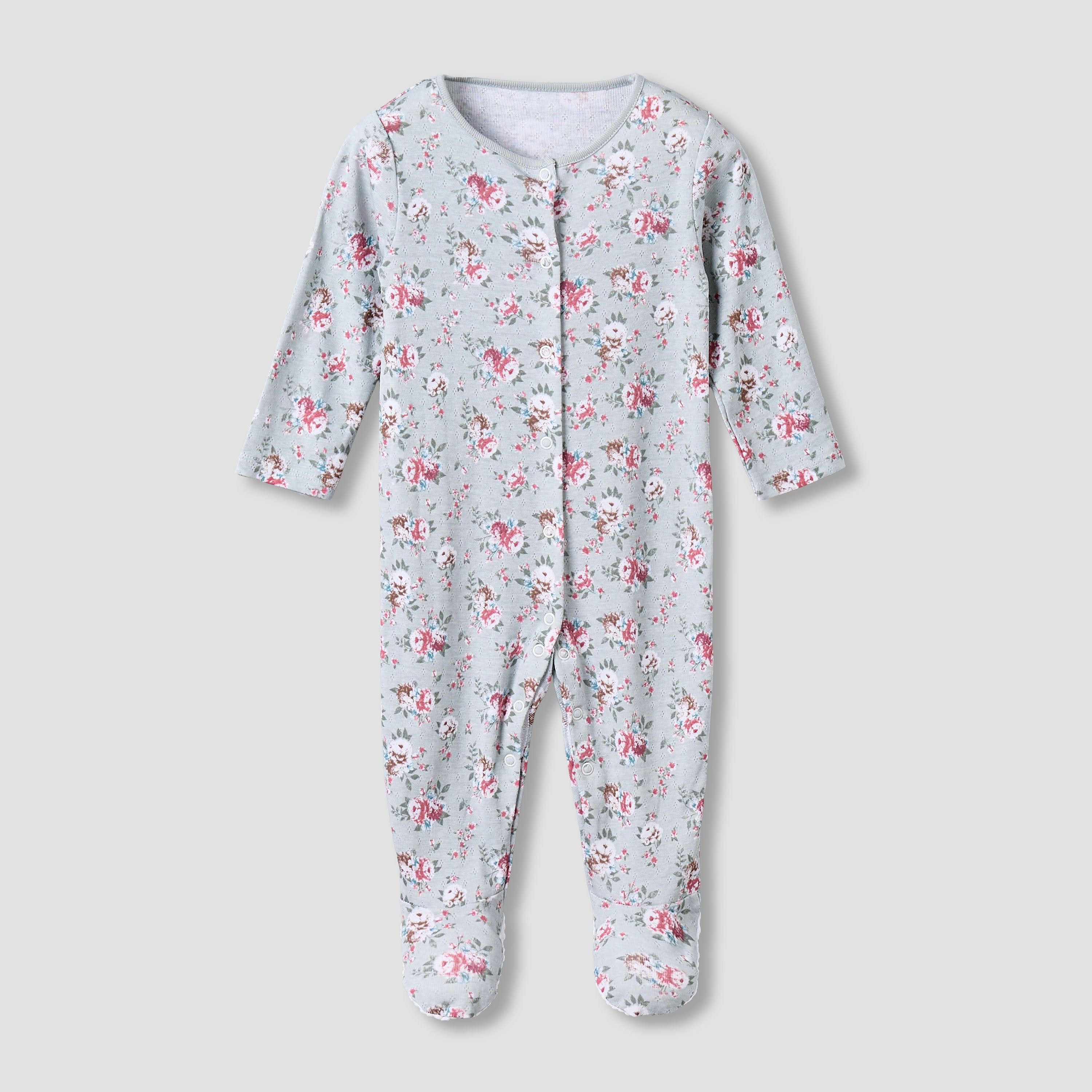 Pack of 3 Juniors Cotton Round Neck Long Sleeves Sleepsuit with Floral Print