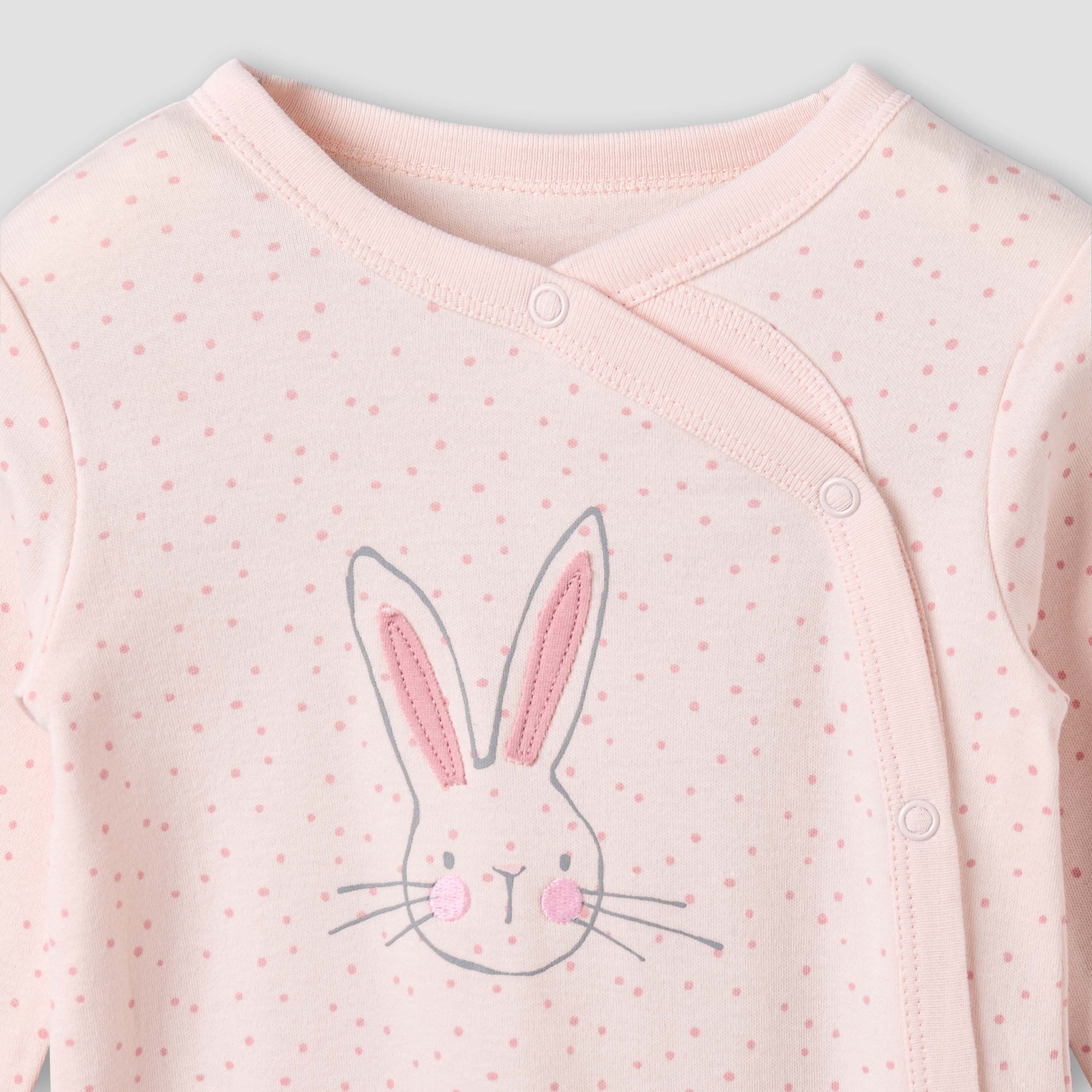 Pack of 3 Juniors Cotton Round Neck Long Sleeves Sleepsuit with Bunny Print