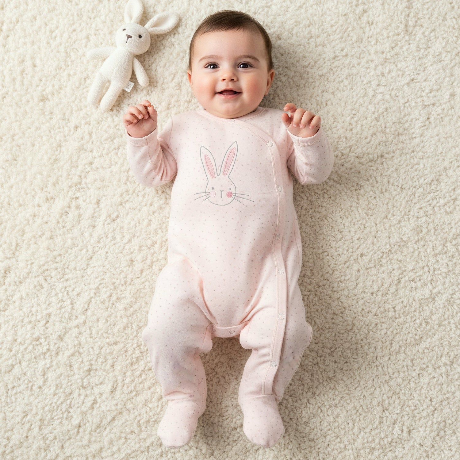 Pack of 3 Juniors Cotton Round Neck Long Sleeves Sleepsuit with Bunny Print