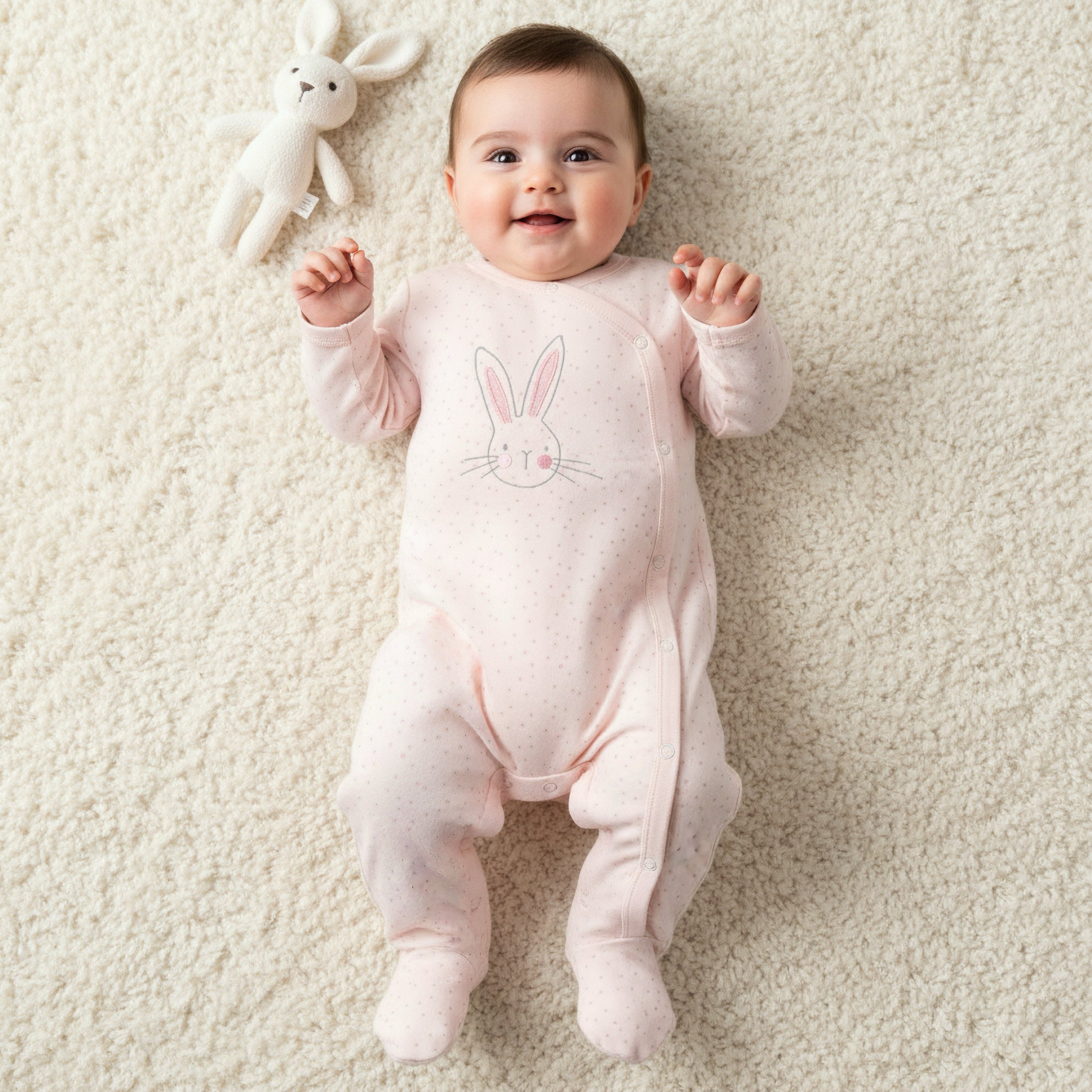 Pack of 3 Juniors Cotton Round Neck Long Sleeves Sleepsuit with Bunny Print