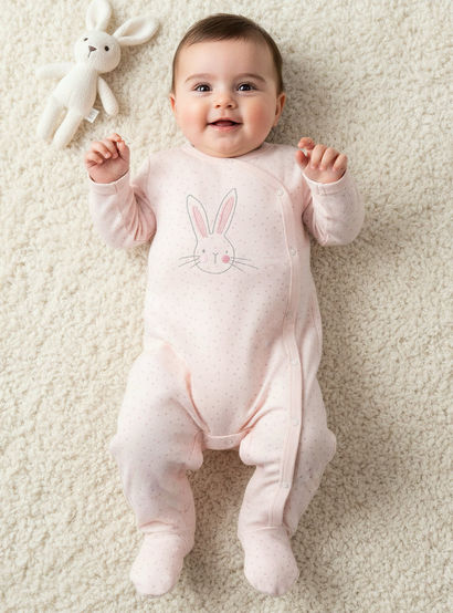 Pack of 3 Juniors Cotton Round Neck Long Sleeves Sleepsuit with Bunny Print-baby-girls-clothing-nightwear-sleepsuits-image-2