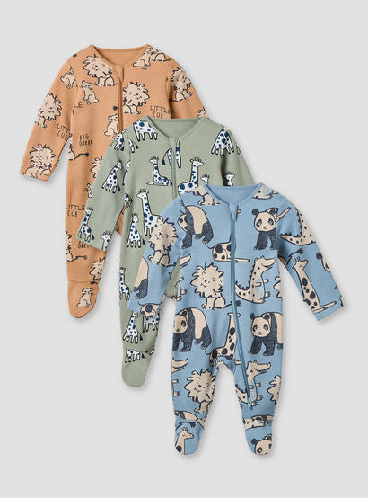 Juniors Animal Print Sleepsuit with Long Sleeves and Zip Closure - Set of 3-baby-boys-clothing-nightwear-sleepsuits-image-1