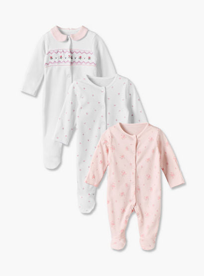 Pack of 3 Juniors Cotton Round Neck Long Sleeves Sleepsuit with Floral Print-baby-girls-clothing-nightwear-sleepsuits-image-1