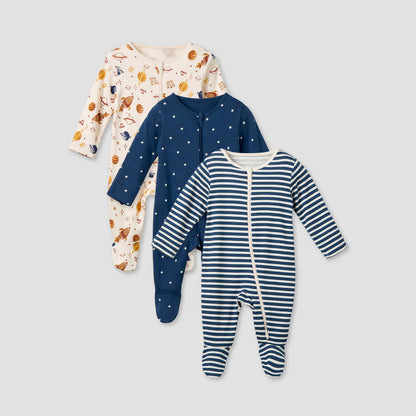 Juniors Printed Sleepsuit with Long Sleeves and Zip Closure - Set of 3
