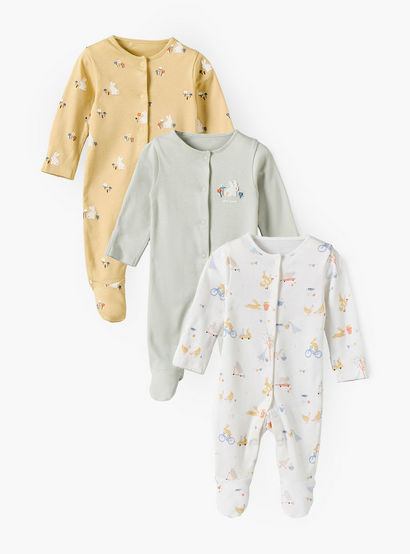 Pack of 3 Juniors Cotton Crew Neck Long Sleeves Sleepsuit with Bunny Print-baby-girls-clothing-nightwear-sleepsuits-image-1