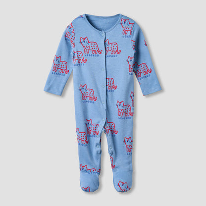 Pack of 3 Juniors Cotton Round Neck Long Sleeves Sleepsuit with Animal Print