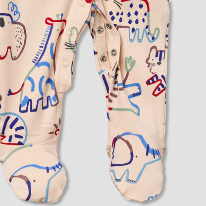 Pack of 3 Juniors Cotton Round Neck Long Sleeves Sleepsuit with Animal Print
