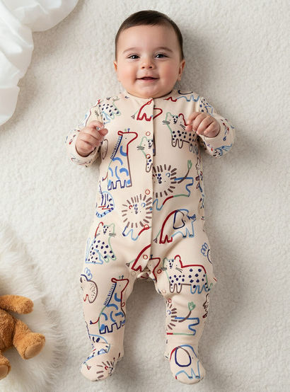 Pack of 3 Juniors Cotton Round Neck Long Sleeves Sleepsuit with Animal Print-promo_babyshop_Buy2for115_UAE130126-image-2