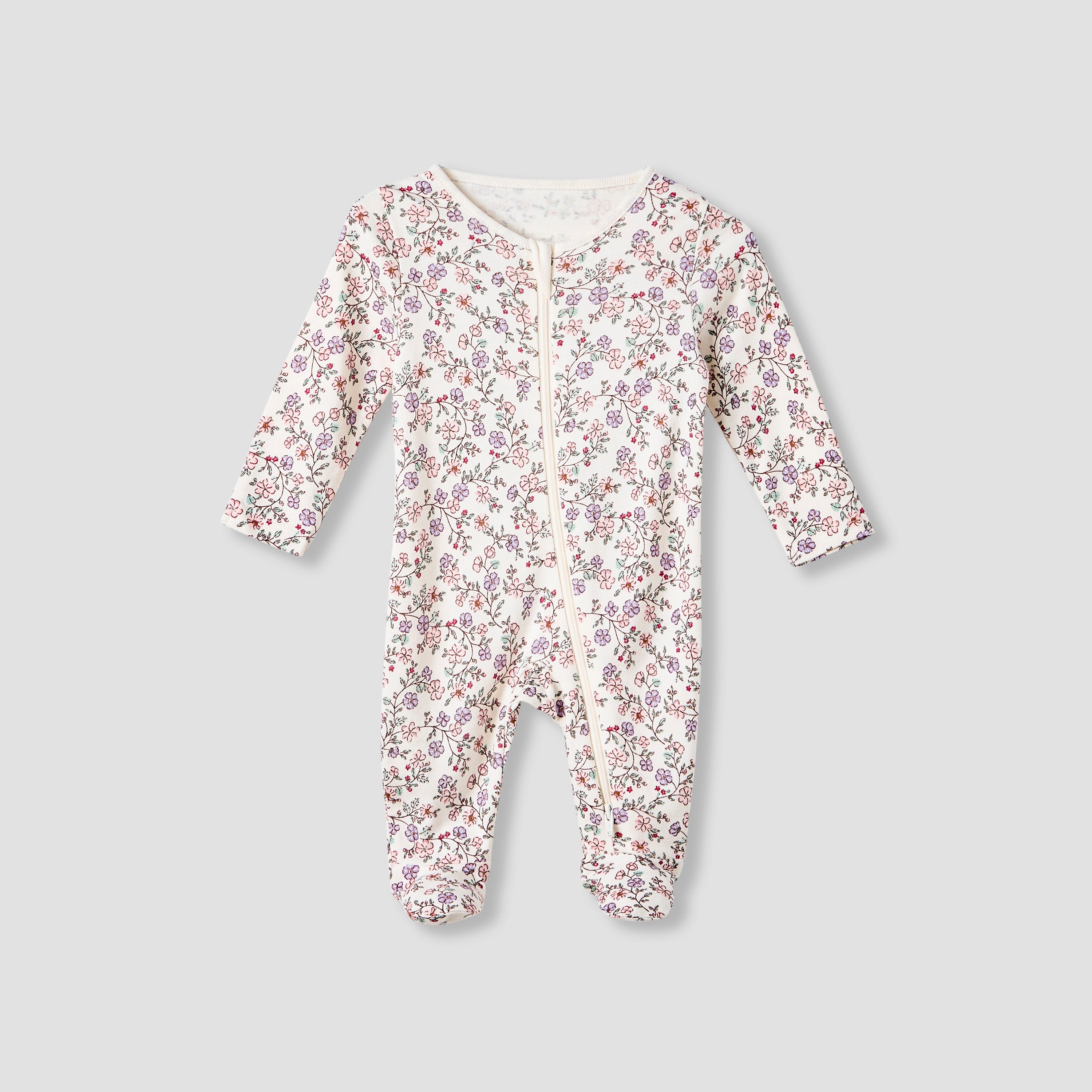 Juniors Round Neck Sleepsuit with Closed Feet - Cotton - Long Sleeves - Set of 3
