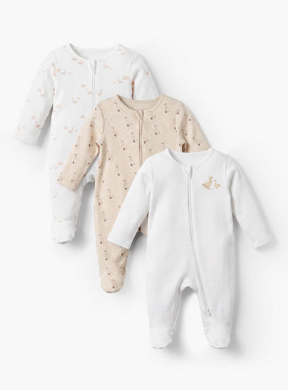 Pack of 3 Juniors Cotton Round Neck Long Sleeves Sleepsuit with Duck Print-baby-boys-clothing-nightwear-sleepsuits-image-1