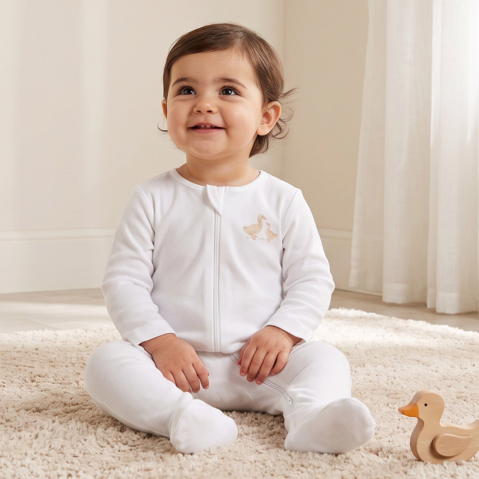 Pack of 3 Juniors Cotton Round Neck Long Sleeves Sleepsuit with Duck Print