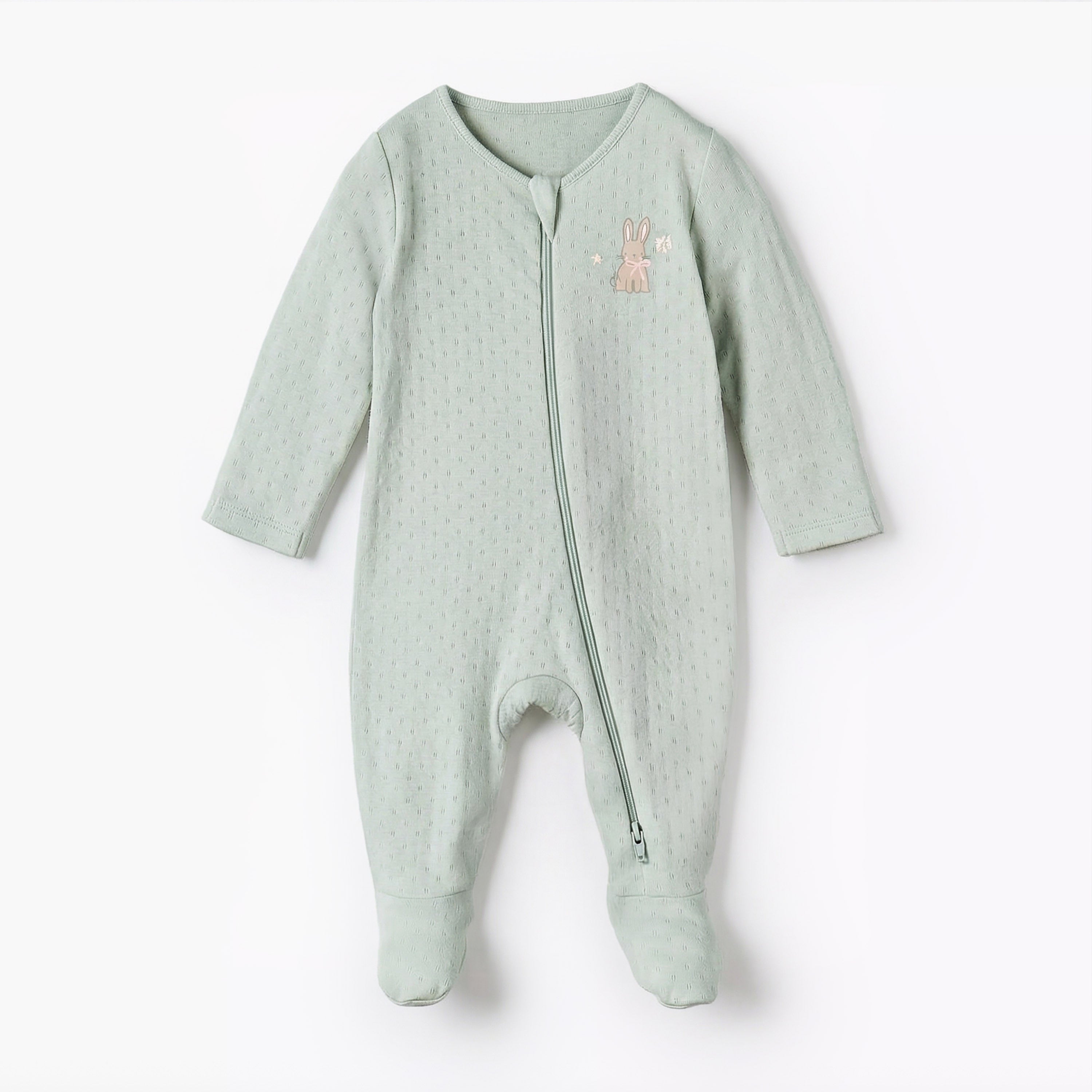 Pack of 3 Juniors Cotton Round Neck Long Sleeve Sleepsuit with Zip Closure