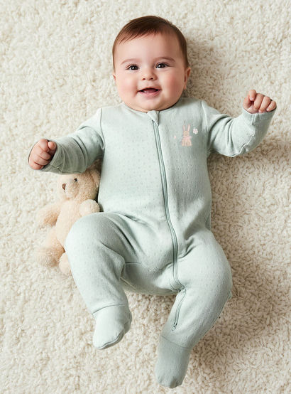 Pack of 3 Juniors Cotton Round Neck Long Sleeve Sleepsuit with Zip Closure-baby-girls-clothing-nightwear-sleepsuits-image-2