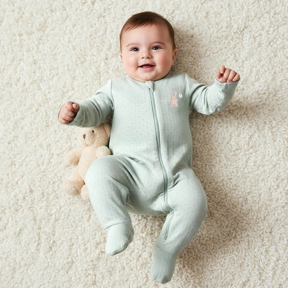 Pack of 3 Juniors Cotton Round Neck Long Sleeve Sleepsuit with Zip Closure
