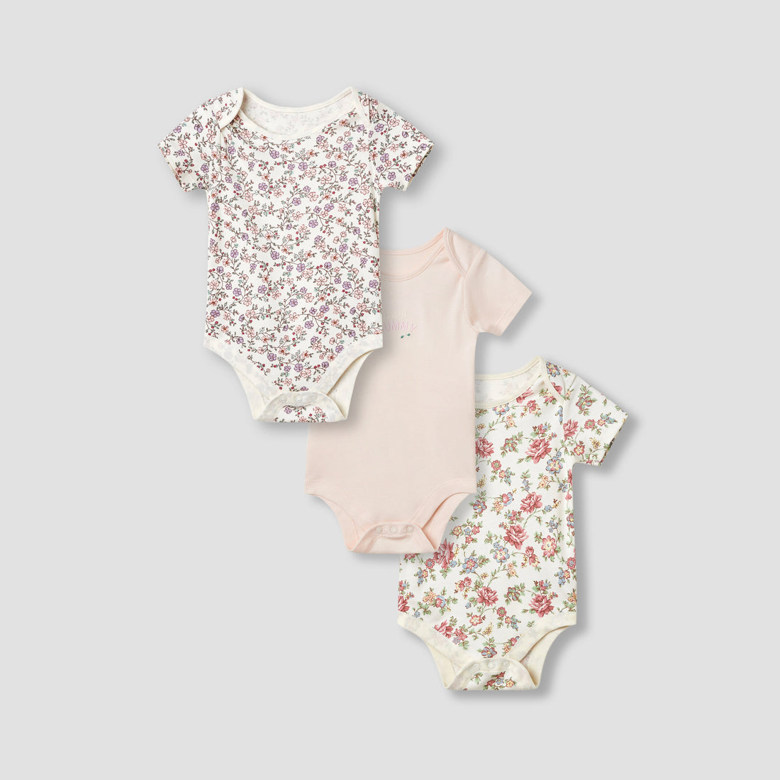 Juniors Assorted Bodysuit with Short Sleeves and Button Closure - Set of 3 - Multicolour / 12-18 mths