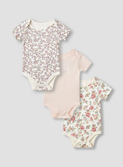 Juniors Assorted Bodysuit with Short Sleeves and Button Closure - Set of 3-baby-girls-clothing-bodysuits-image-1