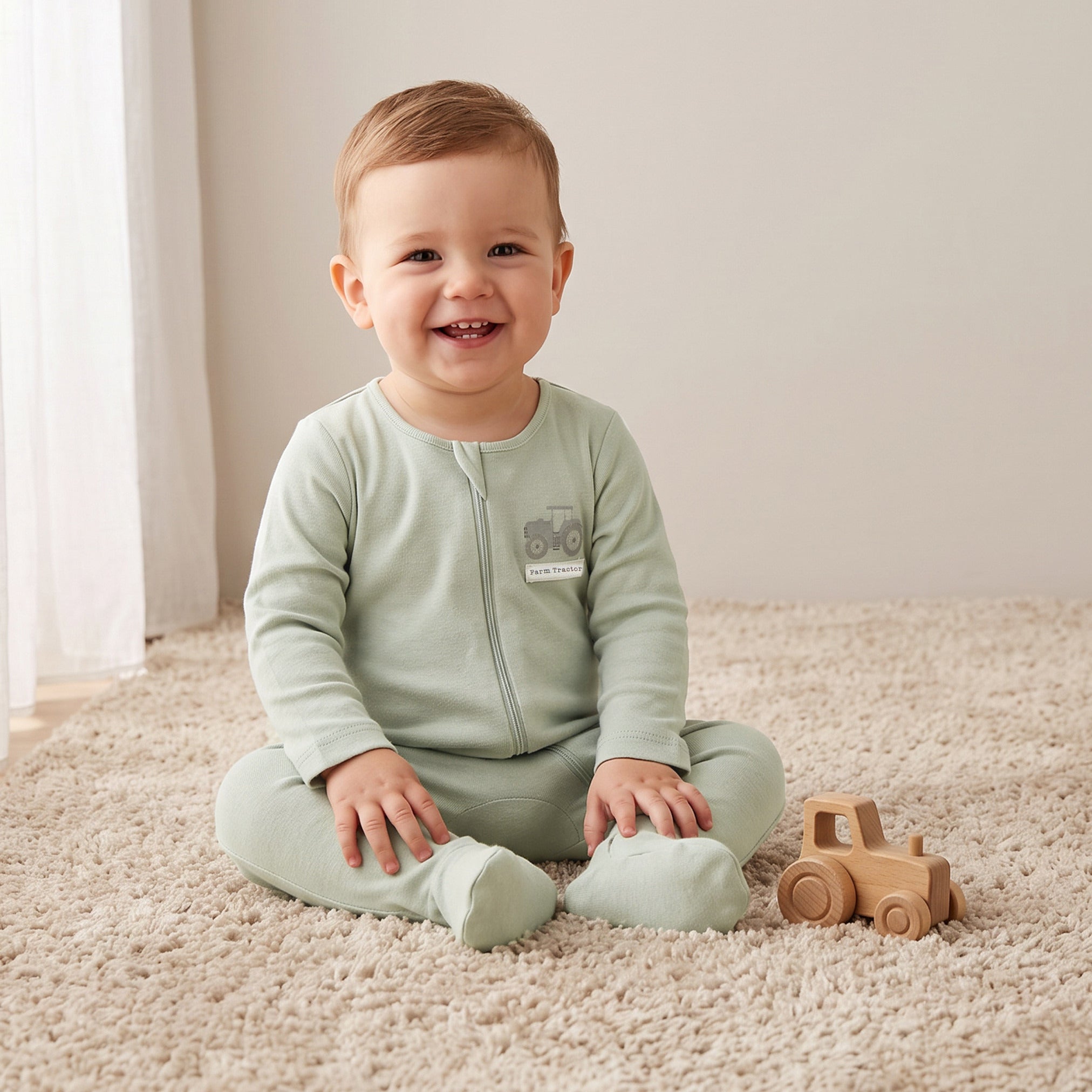Pack of 3 Juniors Cotton Round Neck Long Sleeves Sleepsuit with Farmyard Print