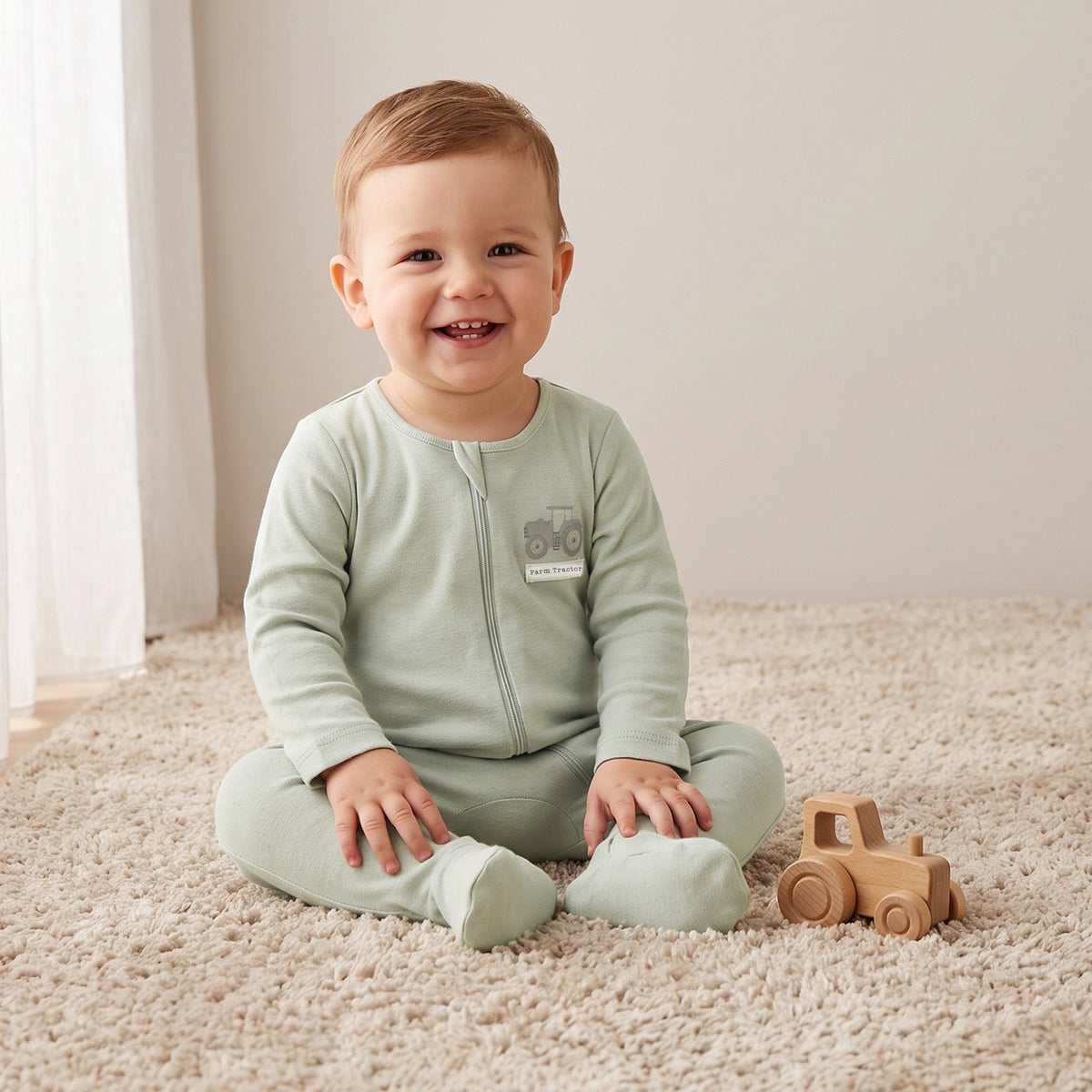 Pack of 3 Juniors Cotton Round Neck Long Sleeves Sleepsuit with Farmyard Print