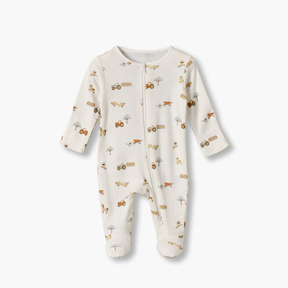 Pack of 3 Juniors Cotton Round Neck Long Sleeves Sleepsuit with Farmyard Print