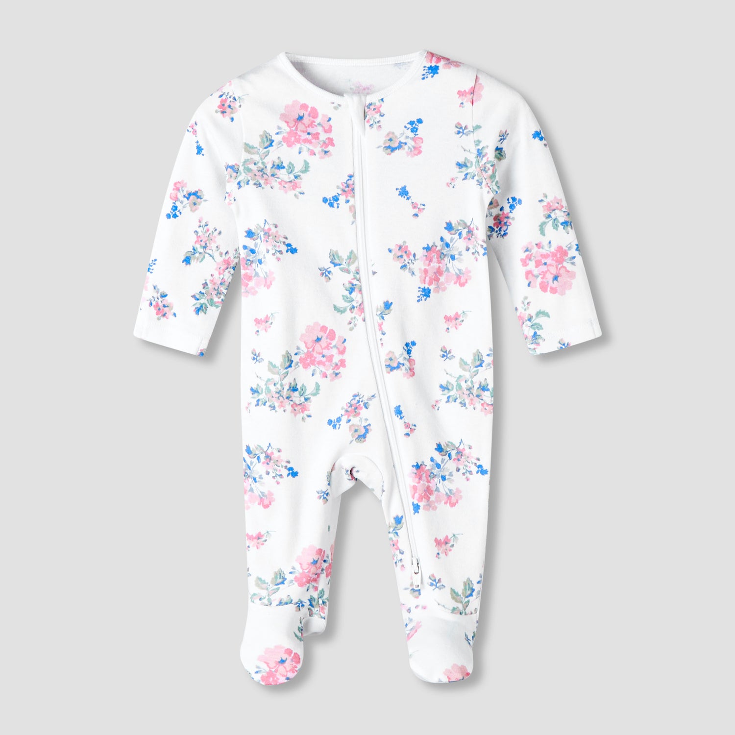 Pack of 3 Juniors Organic Cotton Crew Neck Long Sleeves Sleepsuit with Floral Print