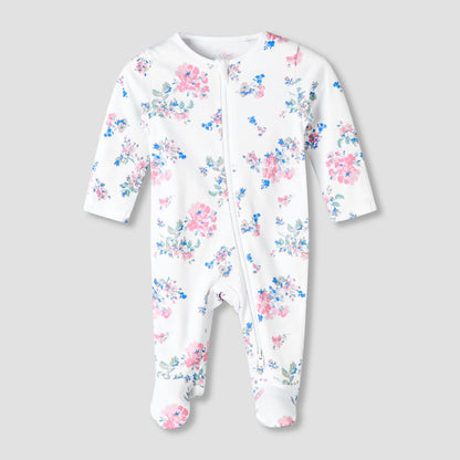 Pack of 3 Juniors Organic Cotton Crew Neck Long Sleeves Sleepsuit with Floral Print