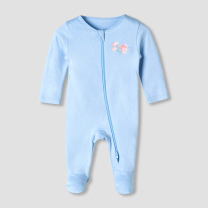 Pack of 3 Juniors Organic Cotton Crew Neck Long Sleeves Sleepsuit with Floral Print