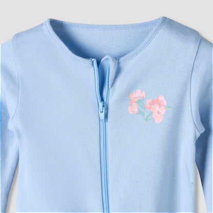 Pack of 3 Juniors Organic Cotton Crew Neck Long Sleeves Sleepsuit with Floral Print