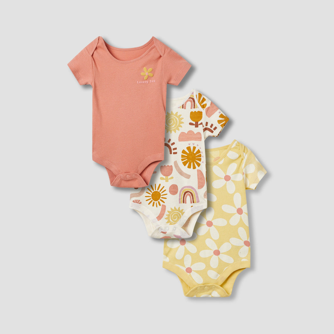 Juniors Assorted Bodysuit with Short Sleeves and Button Closure - Set of 3 - Multicolour / 18-24 mths