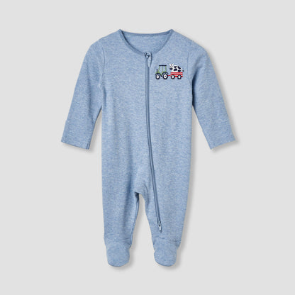 Juniors Round Neck Sleepsuit with Closed Feet - Cotton - Long Sleeves - Set of 3