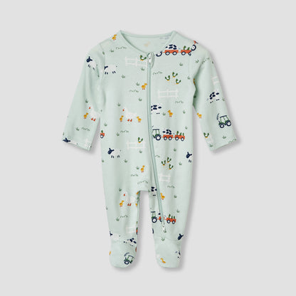 Juniors Round Neck Sleepsuit with Closed Feet - Cotton - Long Sleeves - Set of 3