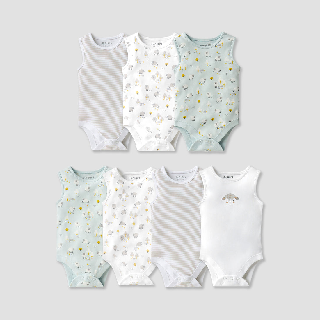 Juniors Printed Sleeveless Bodysuit with Button Closure - Set of 7