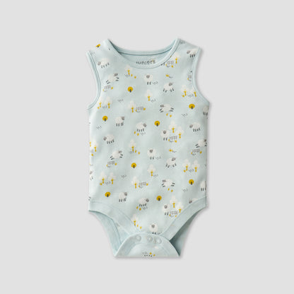 Juniors Printed Sleeveless Bodysuit with Button Closure - Set of 7